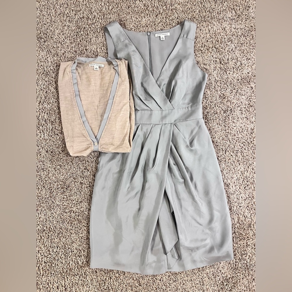 Banana Republic Sz 6 100% silk twill gray dress w/ merino wool sweater
